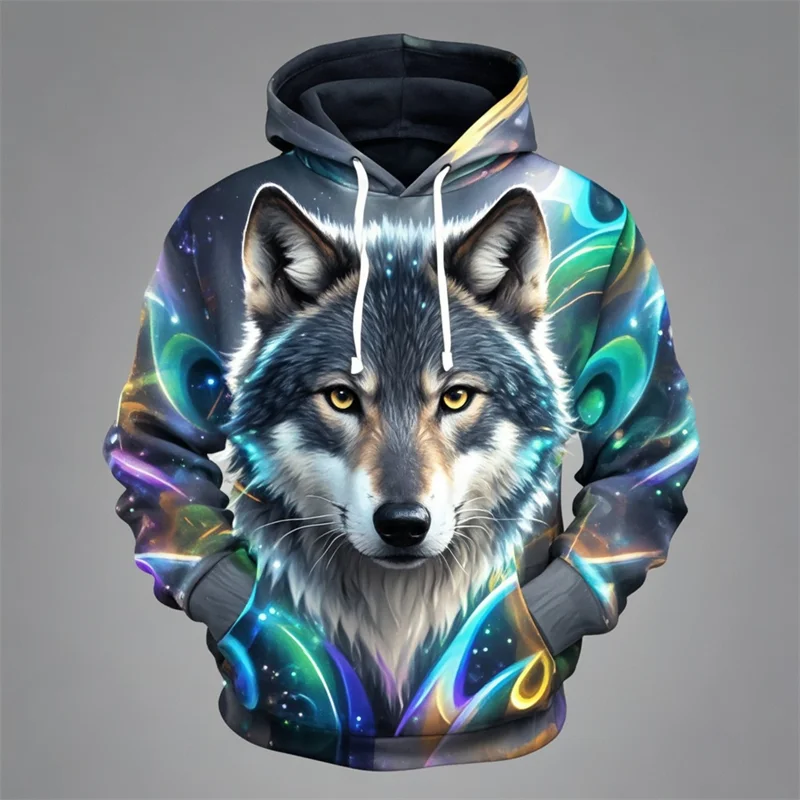 Hoodie med Lejonansikte 3D-tryck, Unisex Tröja med Huva och Känguruficka