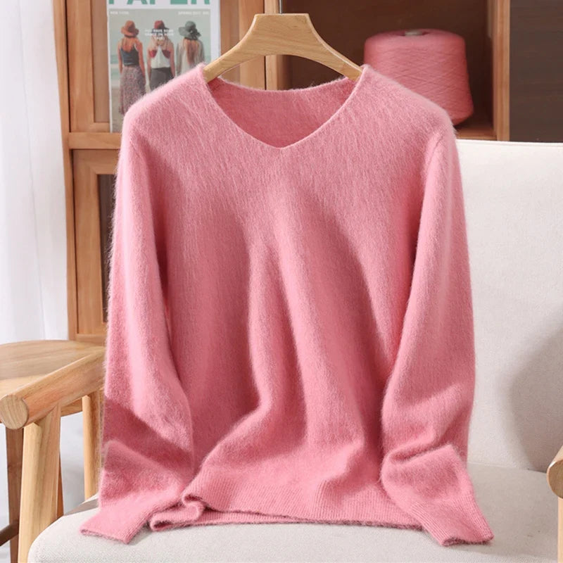 Damtröja V-hals långärmad mjukt material flera färger