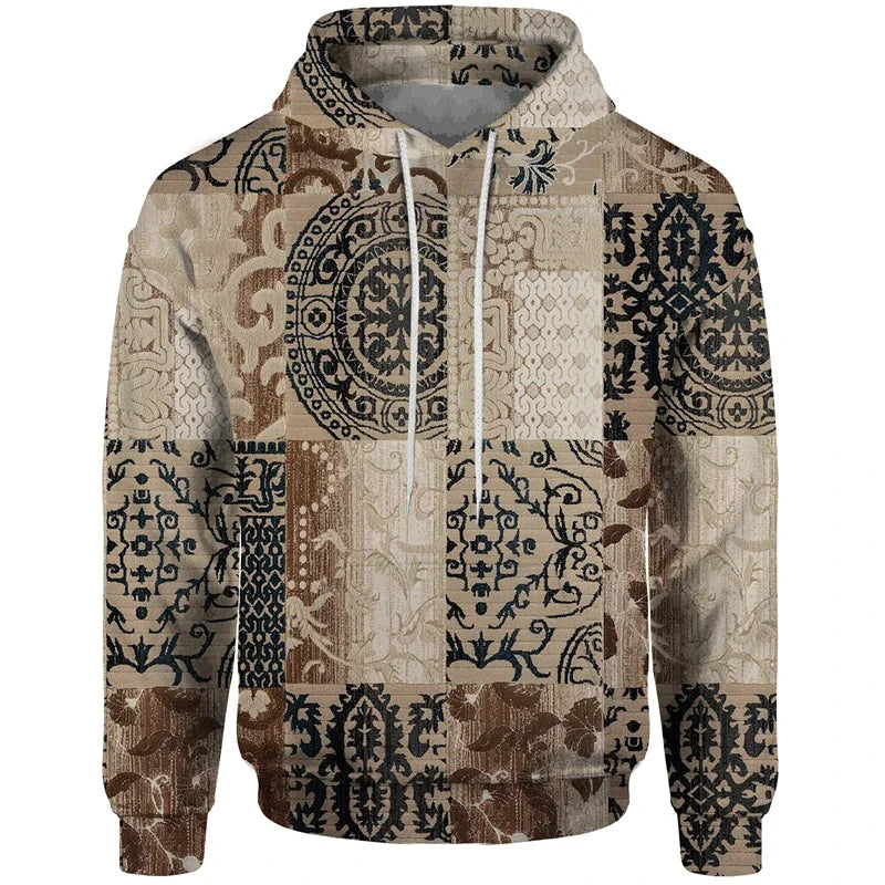 Hoodie med lapptäcksdesign och mönster