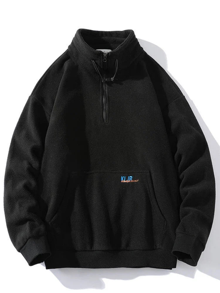 Fleecejacka med hel dragkedja, hög krage och märke