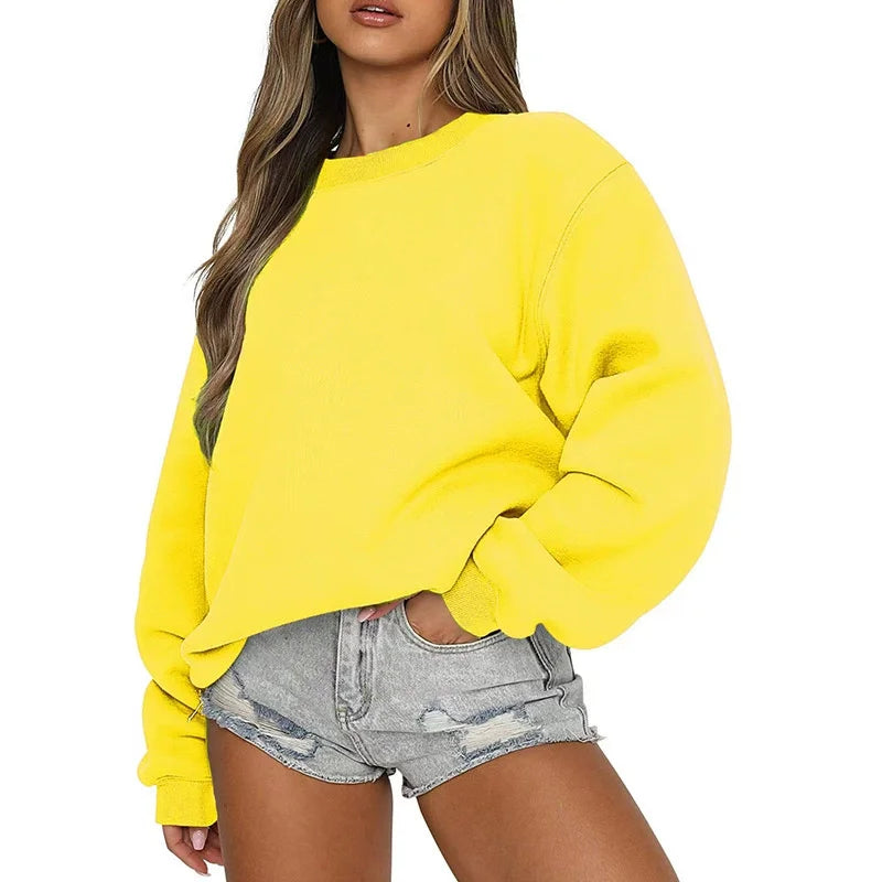Enfärgad Sweatshirt för Dam med Rund Hals
