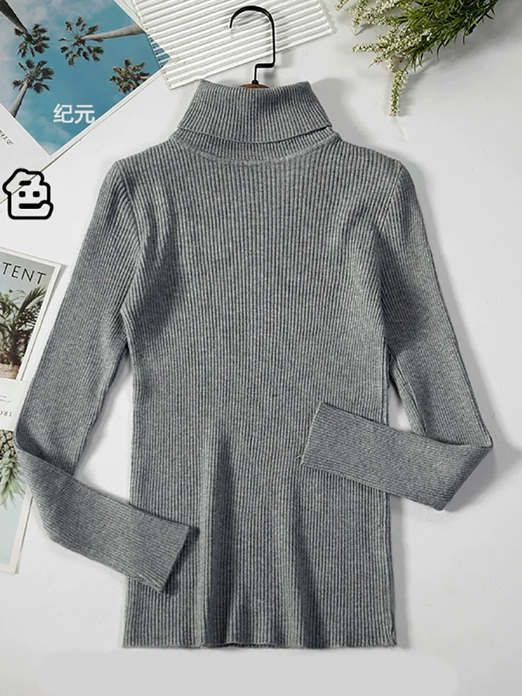 Ribbstickad Polotröja för Dam i Flerfärgad Stretchig Design