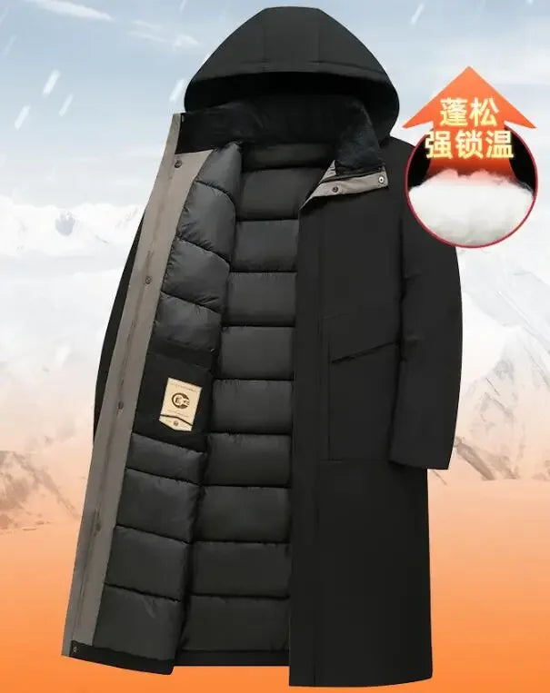 Lång Herrparkas med Huva och Fickor, Flerfärgad