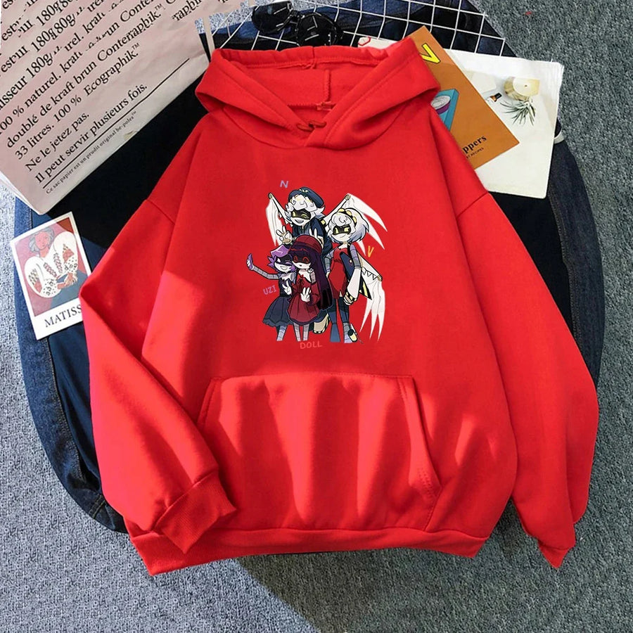 Hoodie med tryck och magficka, långärmad huvtröja