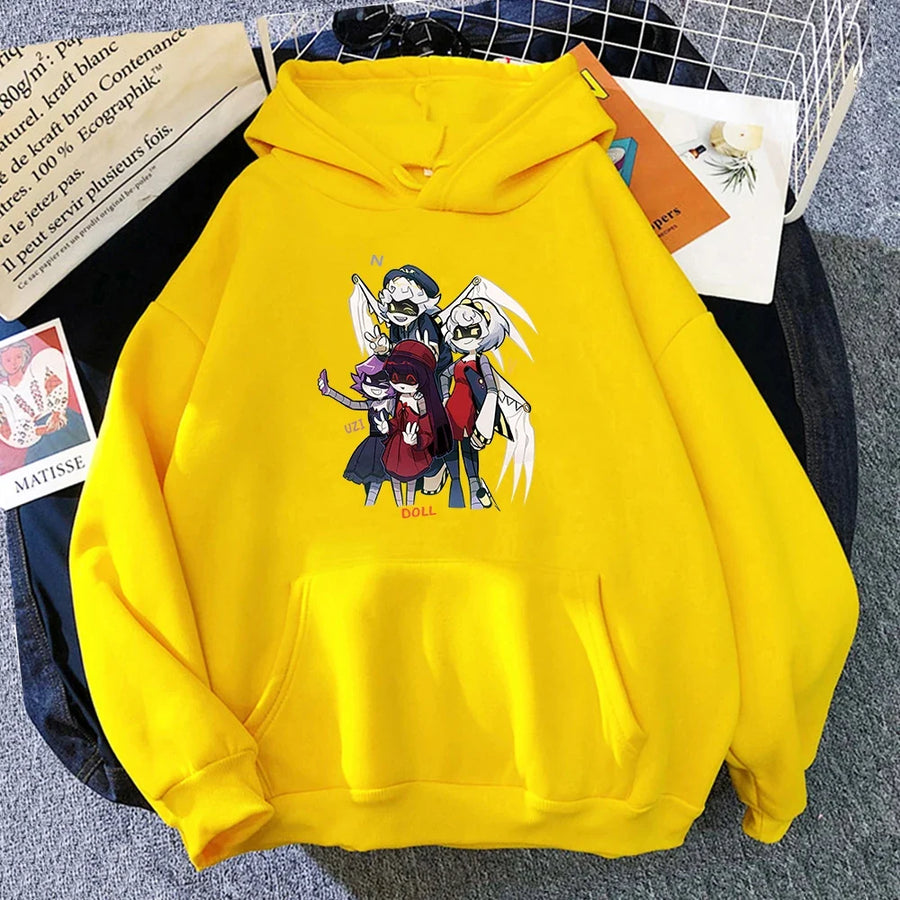 Hoodie med tryck och magficka, långärmad huvtröja