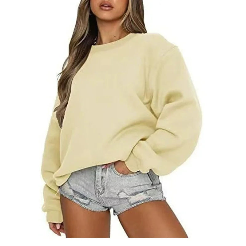 Enfärgad Sweatshirt för Dam med Rund Hals