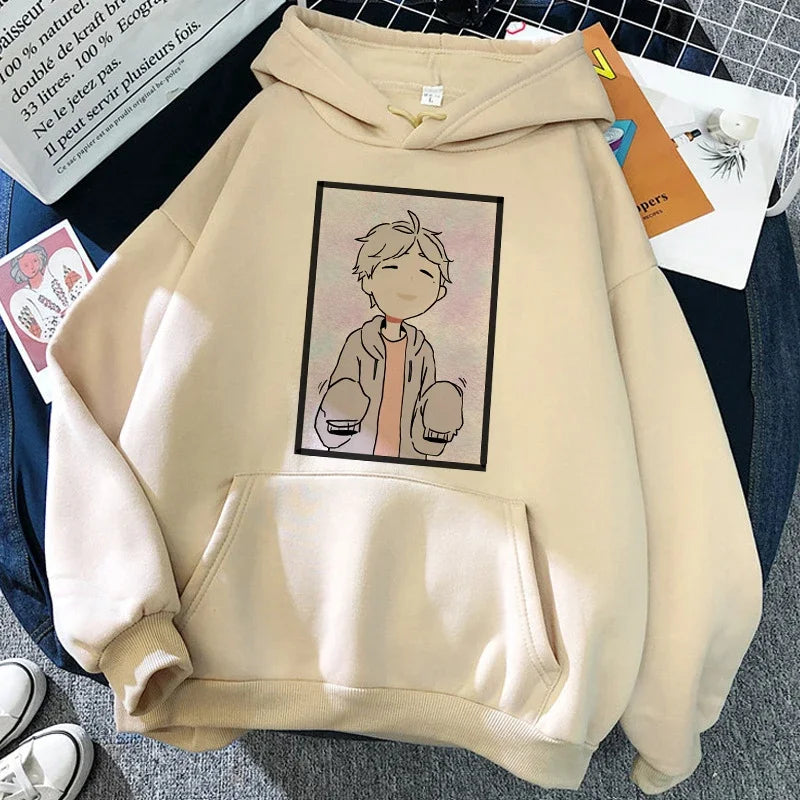 Hoodie med Karasuno Volleyball Club-tryck, beige/svart, unisex