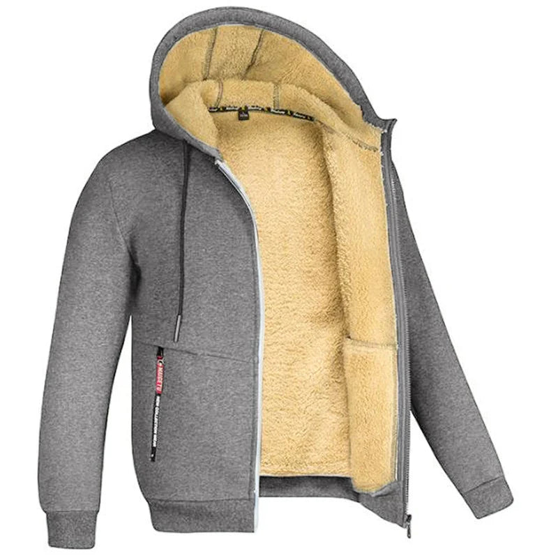 Lätt fodrad hoodie herr – tunn teddyfodrad huvtröja med dragkedja för sommarkvällar