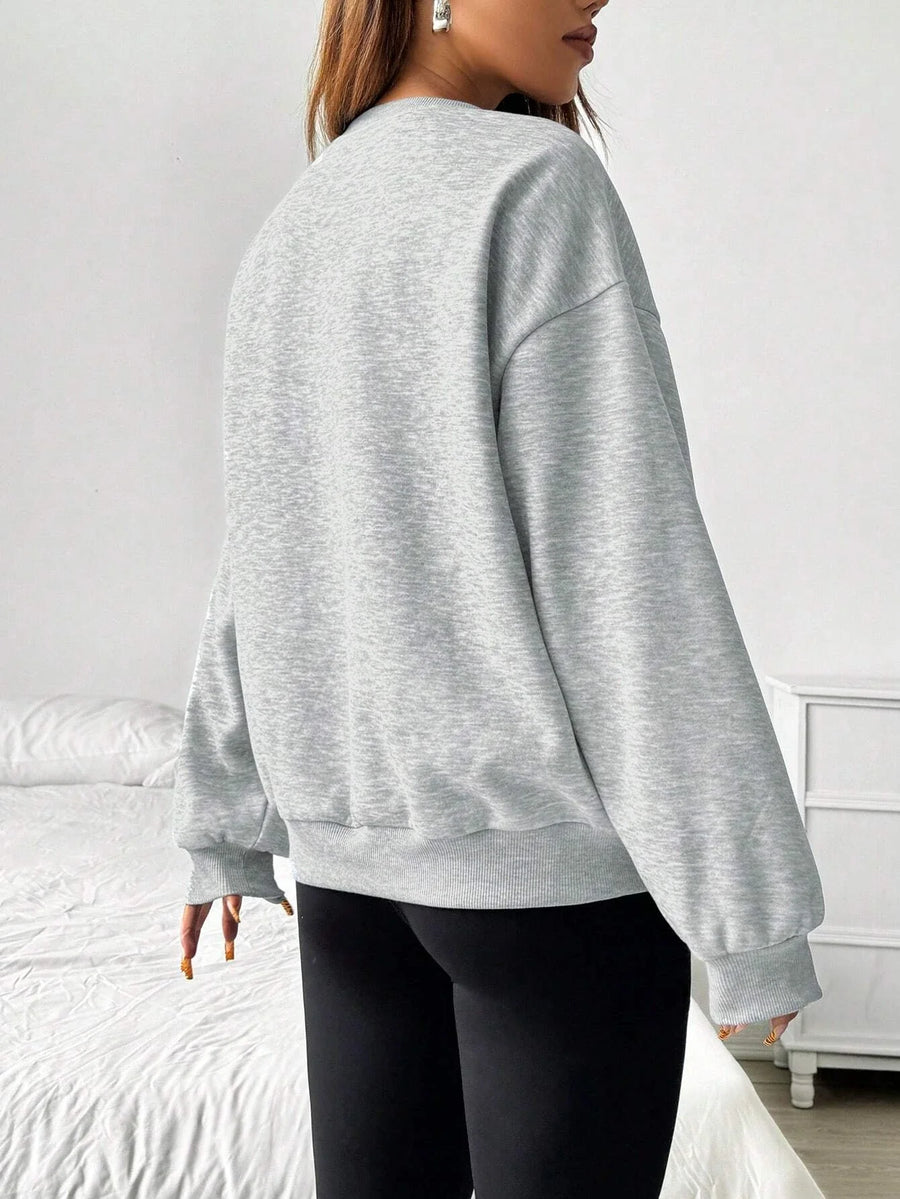 Grå Oversize Tröja med Rund Hals