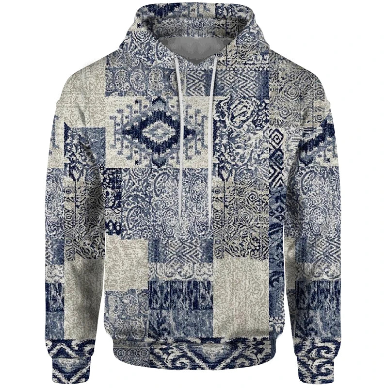 Hoodie med lapptäcksdesign och mönster