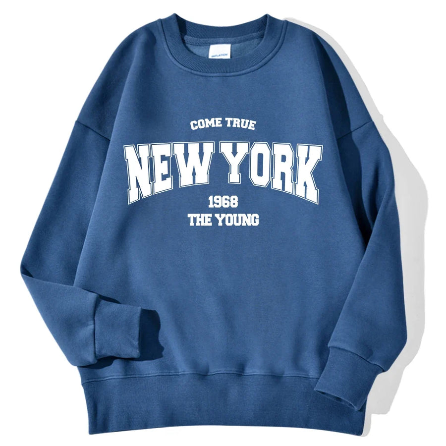 Mjuk Sweatshirt med Tryck Rundhalsad Långärmad