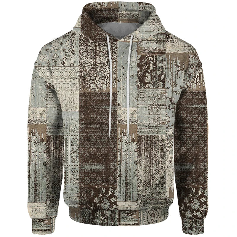 Hoodie med lapptäcksdesign och mönster
