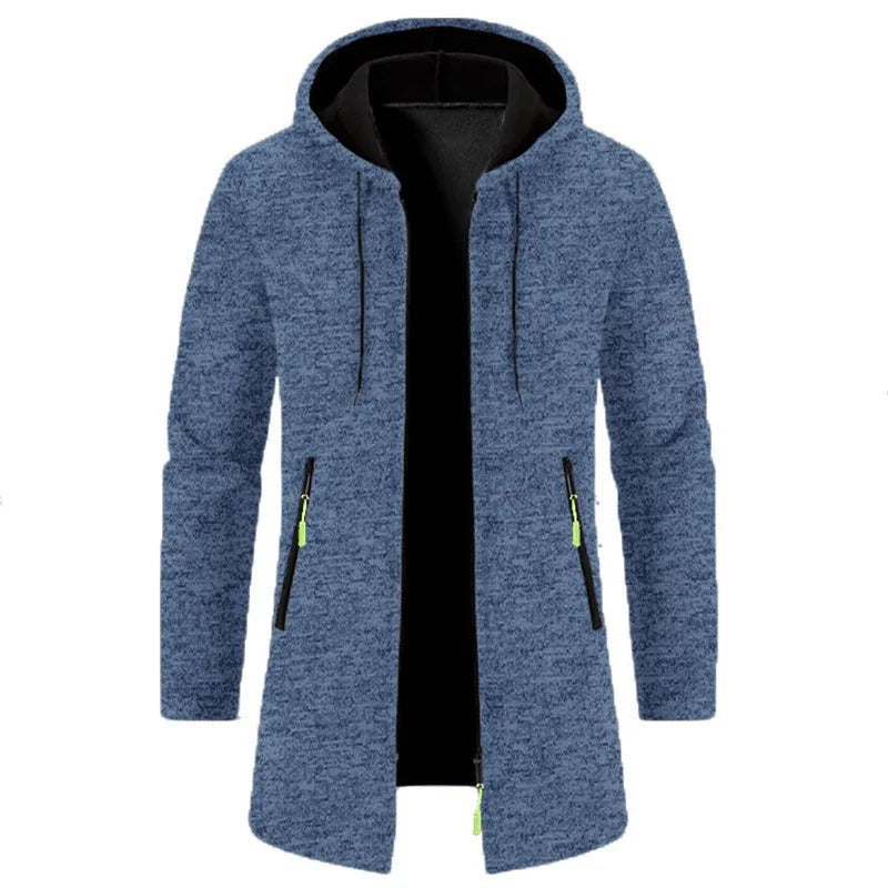 Mönstrad lång hooded cardigan med dragkedja för män