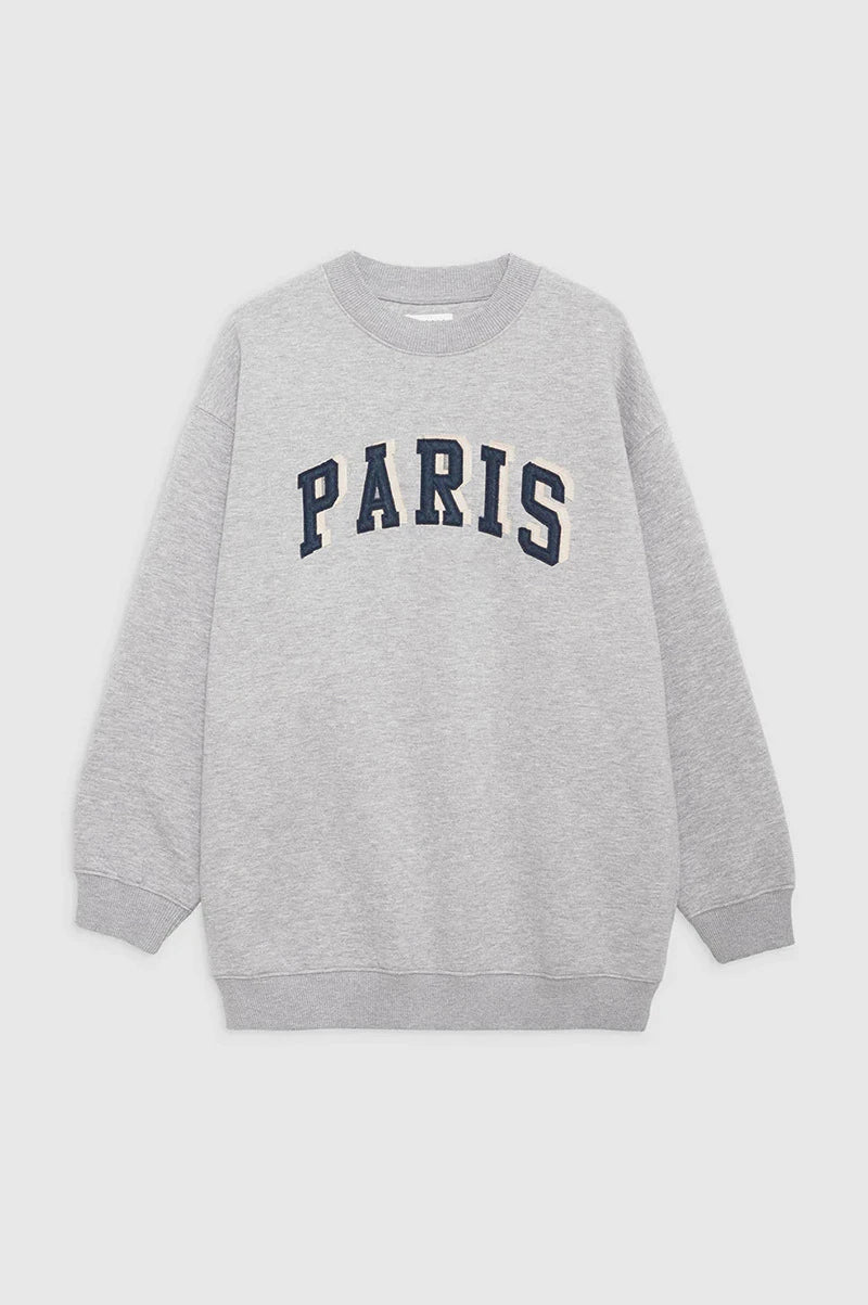 Dam sweatshirt grå med "PARIS" tryck rund hals oversized