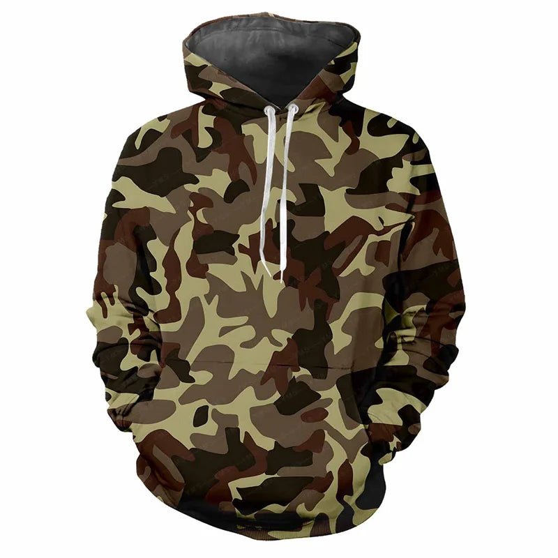Hoodie kamouflagemönstrad med dragsko och magficka