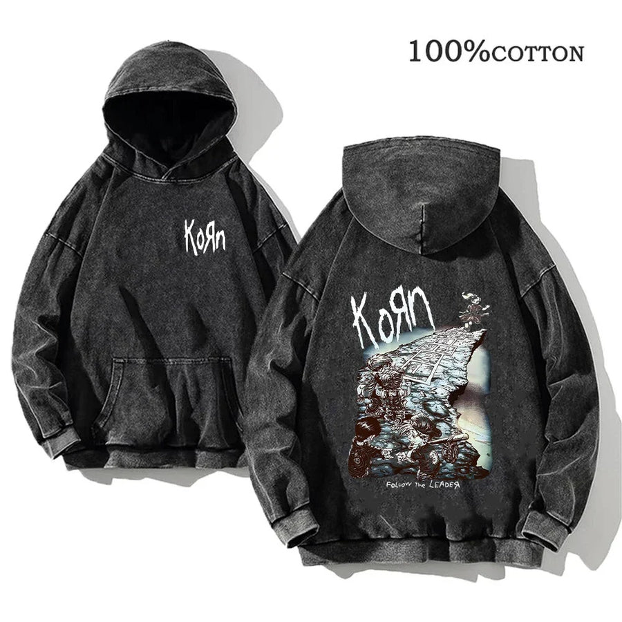 Unisex Huvtröja Oversize Grå Med Tryck och Känguruficka