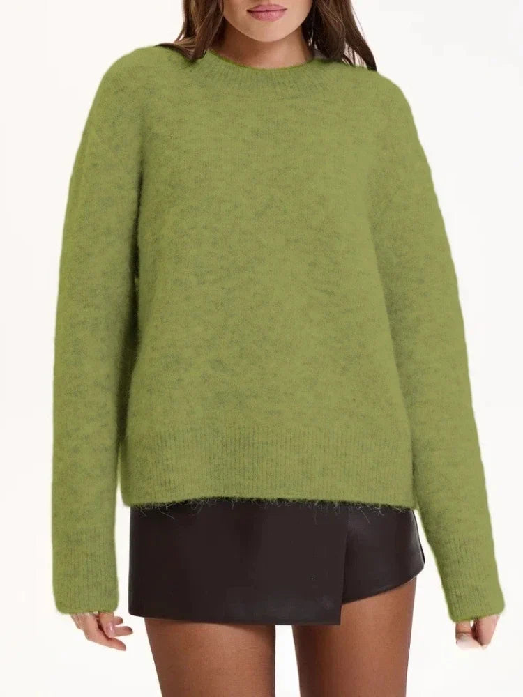 Rosa fluffig stickad tröja med rund hals