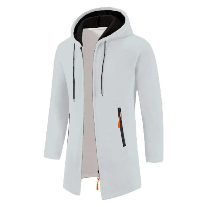 Mönstrad lång hooded cardigan med dragkedja för män