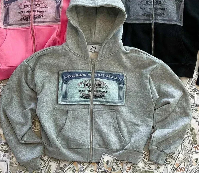 Hoodie med dragkedja och tryck, kort modell, mjukt material
