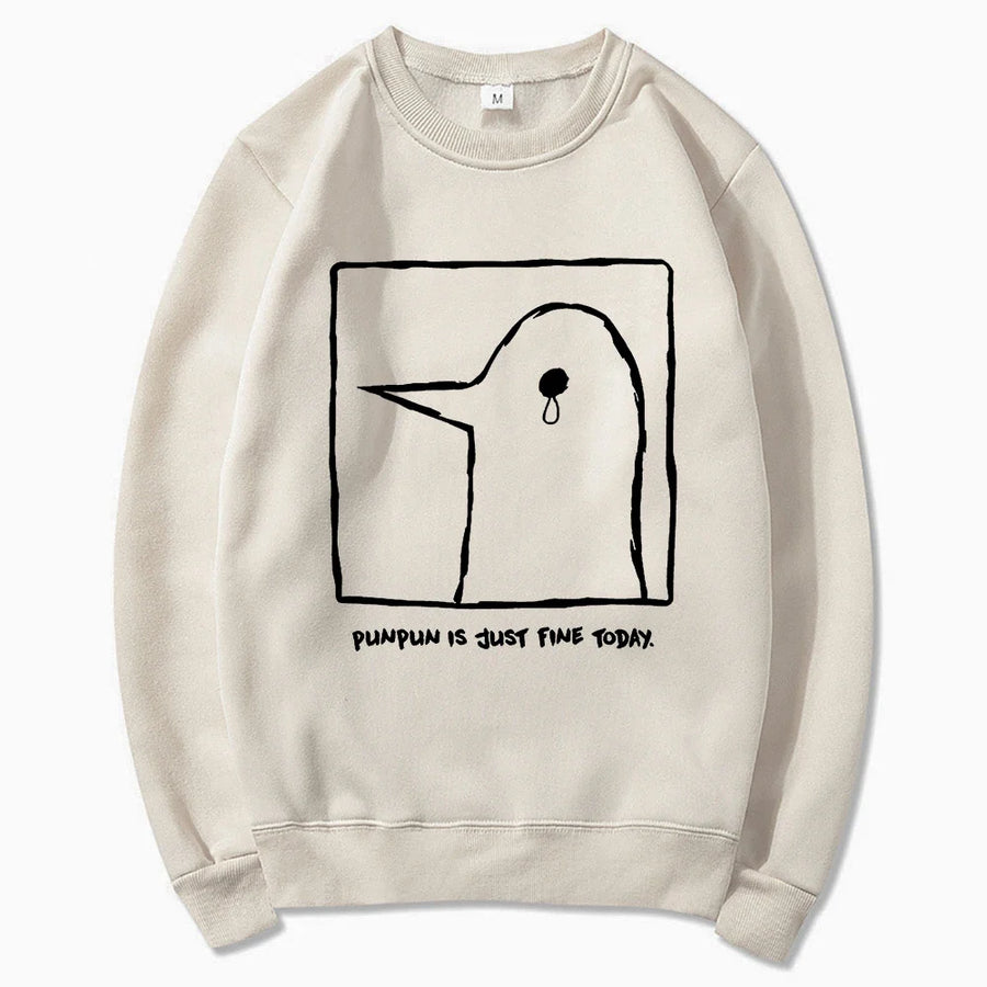 Unisex Hoodie med "Punpun is just fine today"-tryck, beige