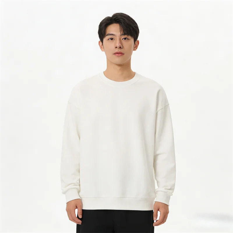 Enkel Enfärgad Sweatshirt för Herr i Mjukt Material med Rund Halsringning