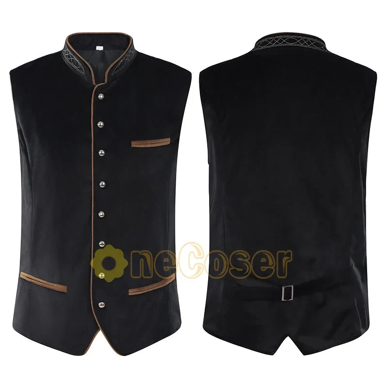 Herrväst sammetslook med broderad krage och dekorativa fickor