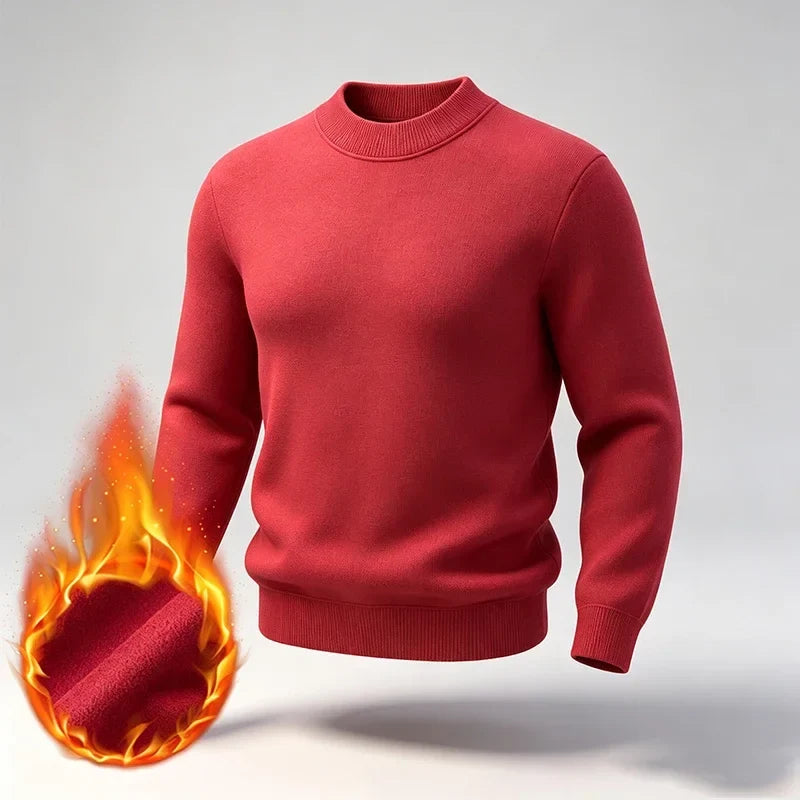 Herrtröja med Halvpolokrage och Ribbstickade Detaljer - Varmt Foder