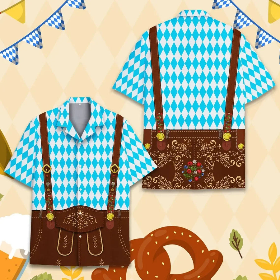 Kortärmad skjorta med alptryck och lederhosenmotiv, festlig design