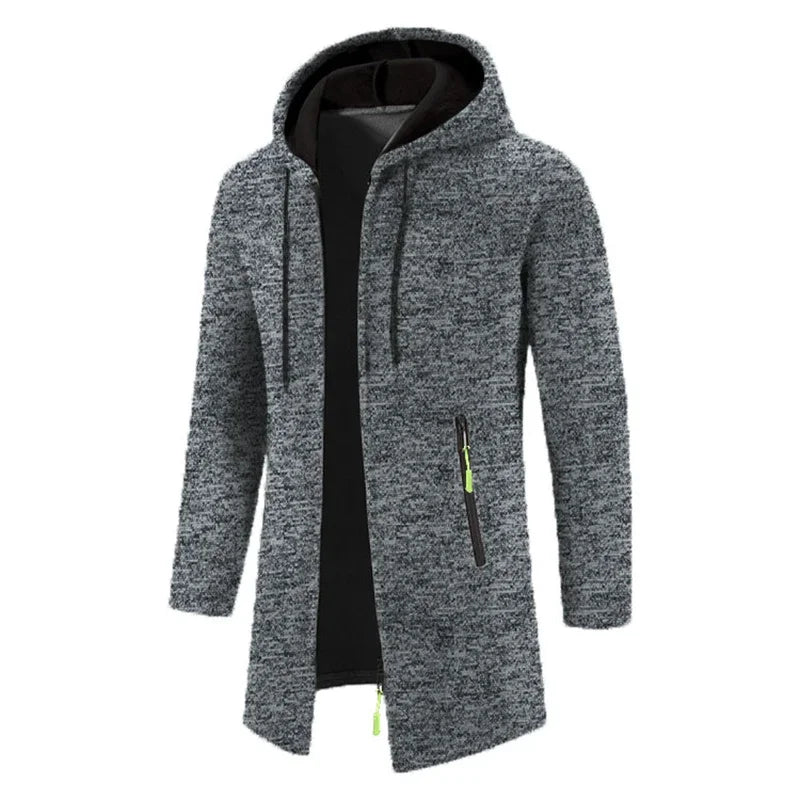 Mönstrad lång hooded cardigan med dragkedja för män