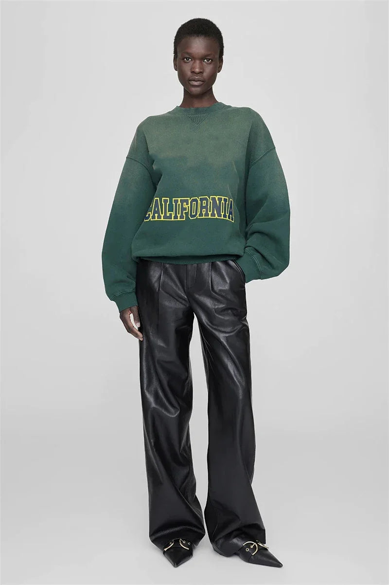 Dam sweatshirt grå med "PARIS" tryck rund hals oversized