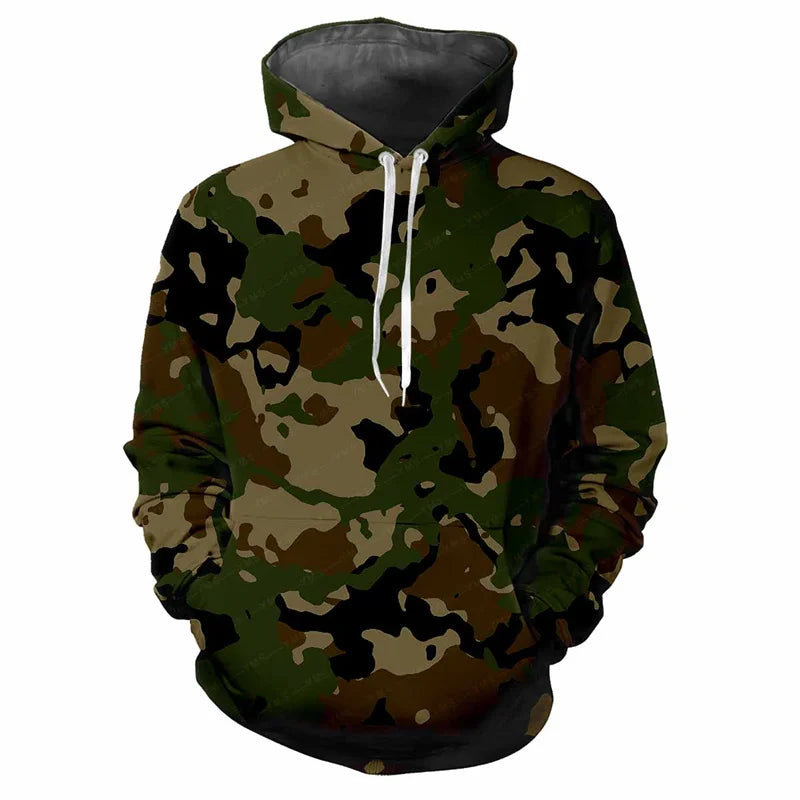 Hoodie kamouflagemönstrad med dragsko och magficka