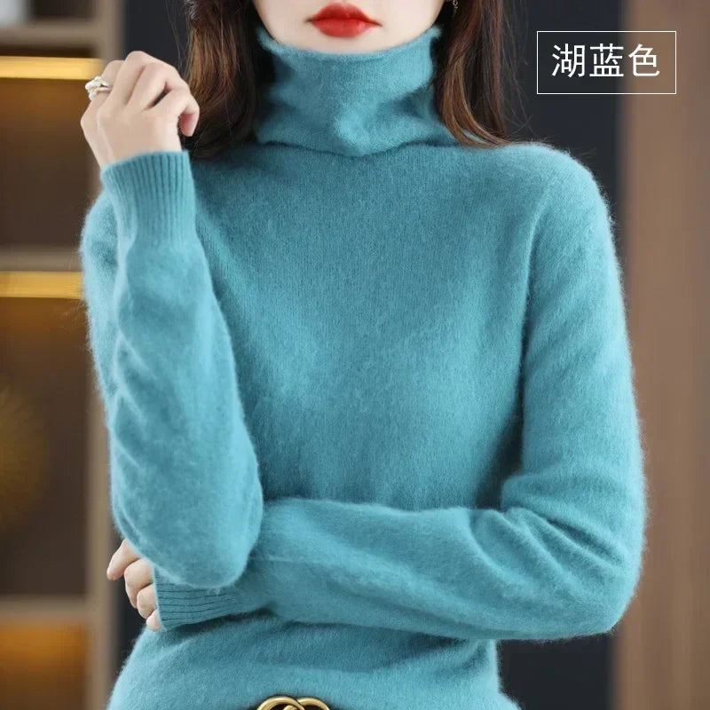 Damturtlenecktröja, ribbstickade muddar, lång ärm, mjuk känsla