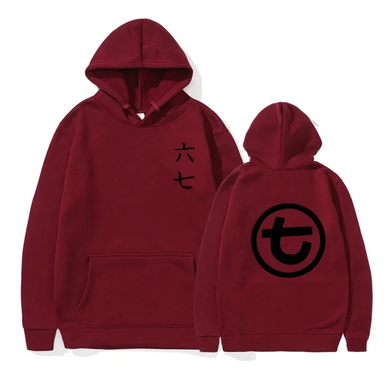 Hoodie med huva och känguruficka, tryck fram och bak