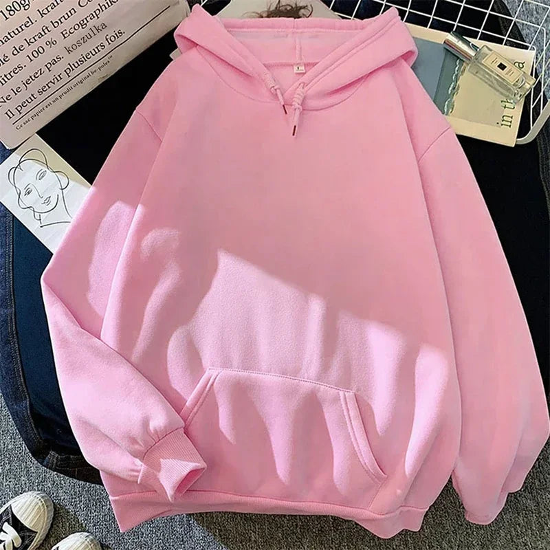 Enkel huvtröja unisex med känguruficka och dragsko vit