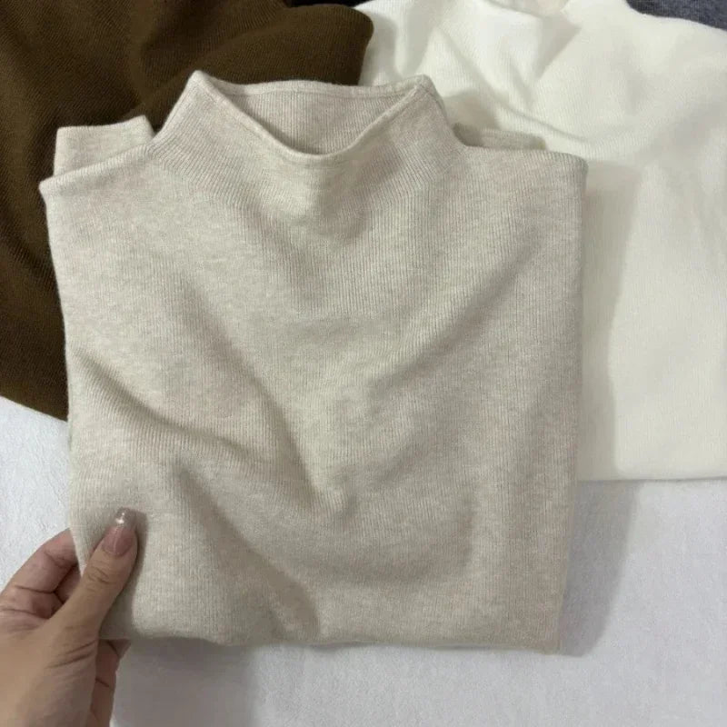 Långärmad Mockneck Tröja för Dam i Mjukt Material