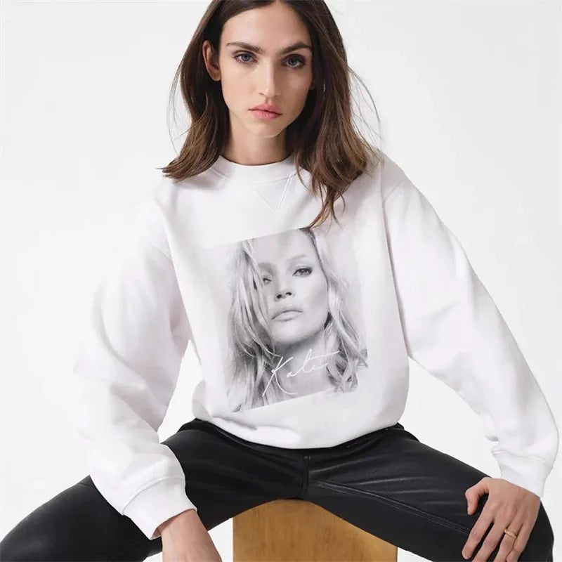 Dam sweatshirt grå med "PARIS" tryck rund hals oversized