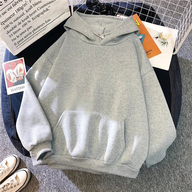Enkel huvtröja unisex med känguruficka och dragsko vit