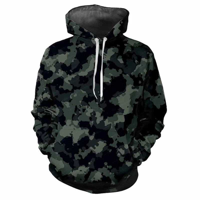 Hoodie kamouflagemönstrad med dragsko och magficka