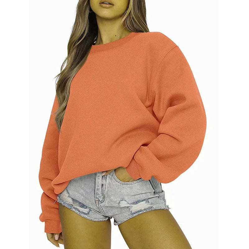 Enfärgad Sweatshirt för Dam med Rund Hals