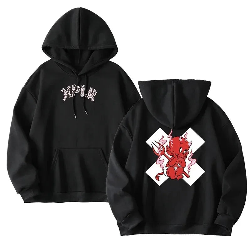 Hoodie med tryck, långa ärmar och känguruficka