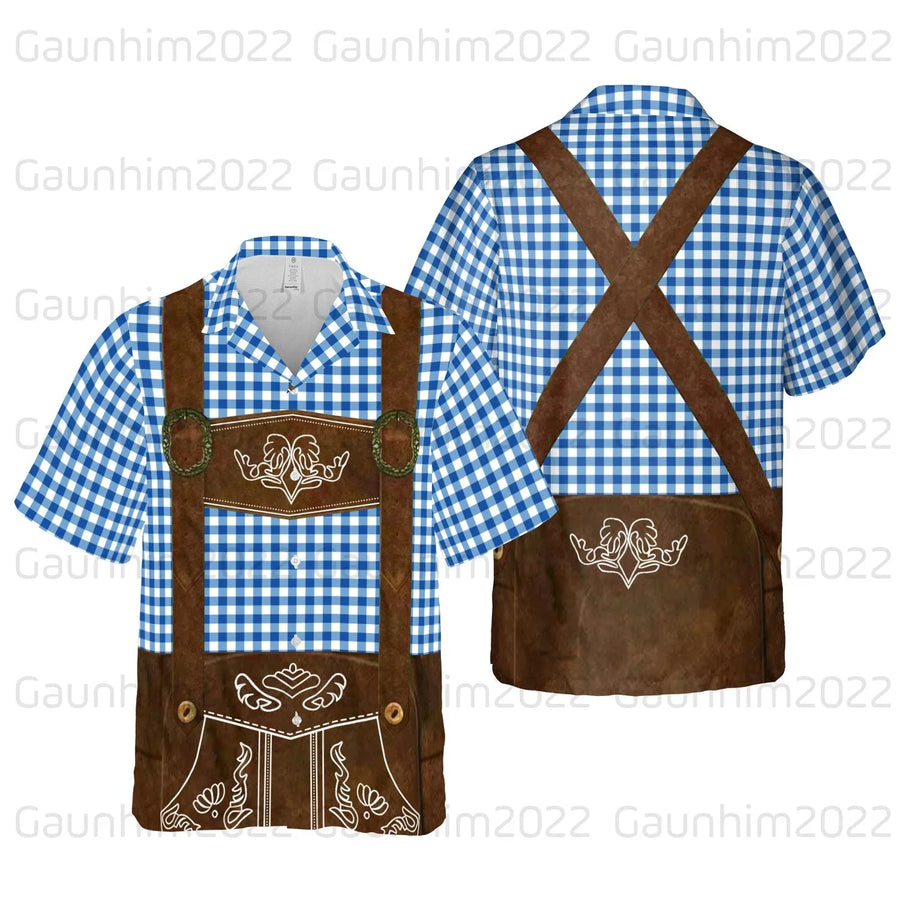 Kortärmad skjorta med alptryck och lederhosenmotiv, festlig design