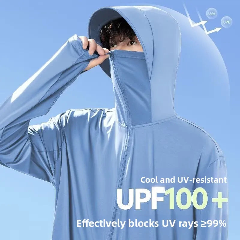 Unisex UV-skyddande huvtröja med dragkedja och ansiktsmask, flera färger