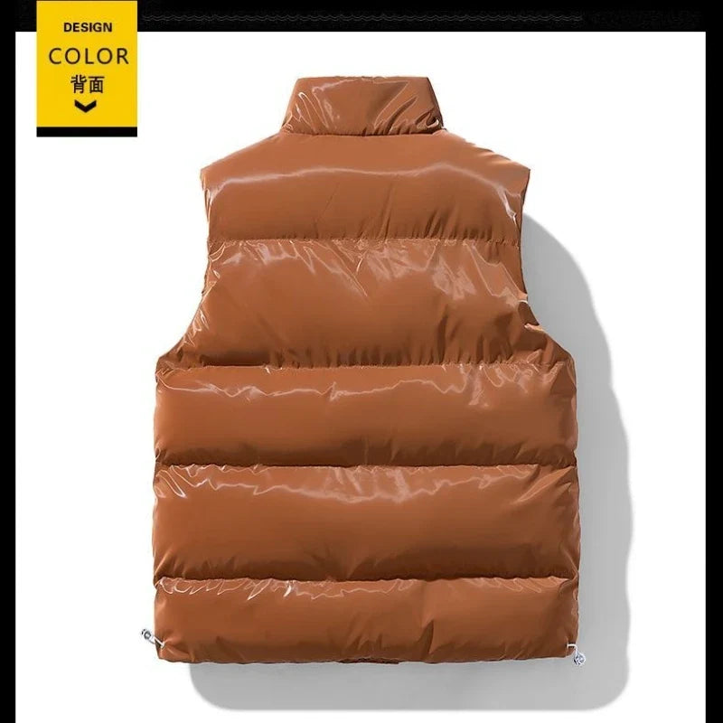 Blank puffer väst med hög krage för män