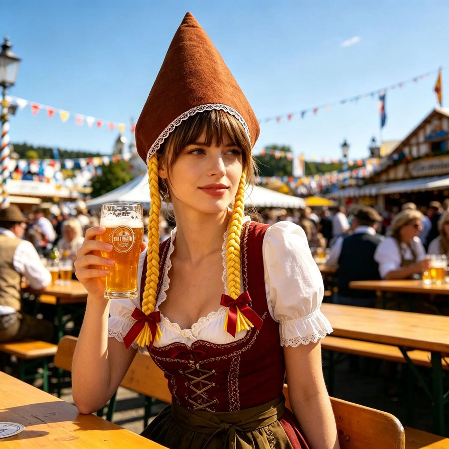 Bavarian Trachtenklänning med Förkläde och Blus i Olika Färger