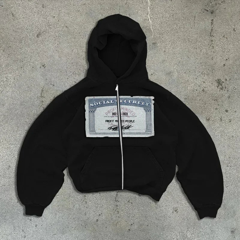 Hoodie med dragkedja och tryck, kort modell, mjukt material