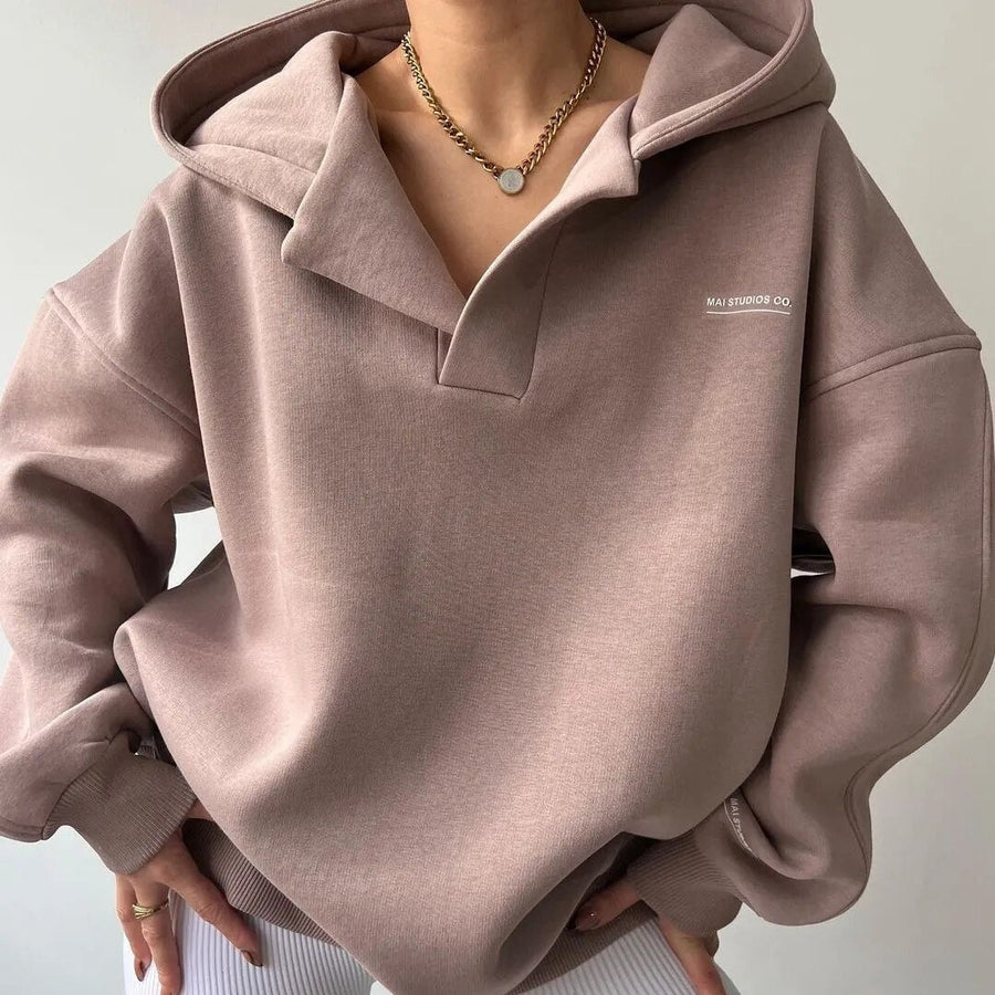 Hoodie med krage och huva, lös passform, dam, flera färger