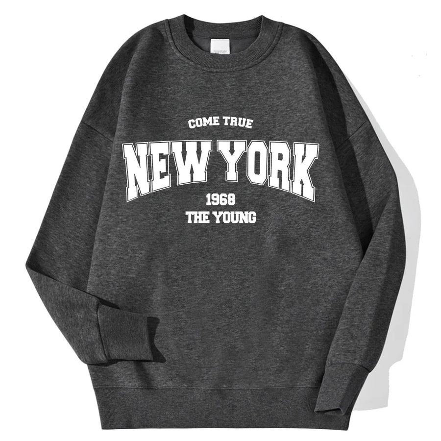 Mjuk Sweatshirt med Tryck Rundhalsad Långärmad