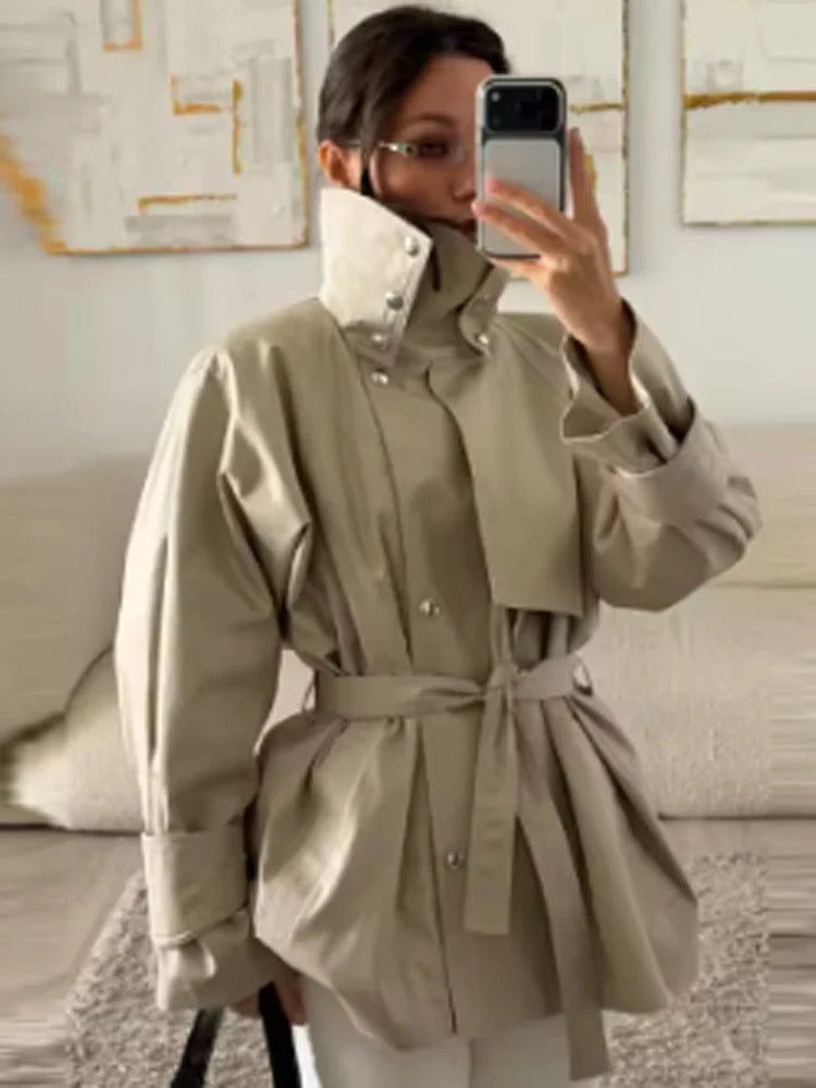 Dam Trenchcoat Lång med Bälte Beige