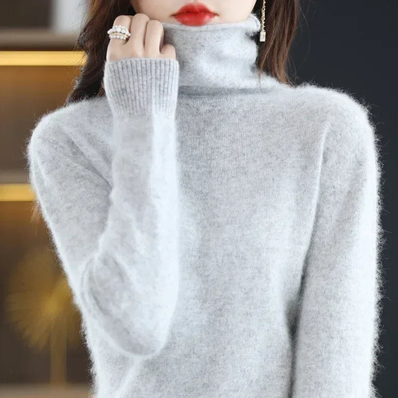Damturtlenecktröja, ribbstickade muddar, lång ärm, mjuk känsla