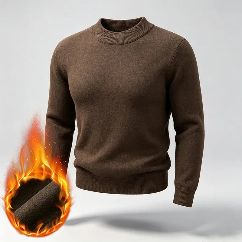 Herrtröja med Halvpolokrage och Ribbstickade Detaljer - Varmt Foder